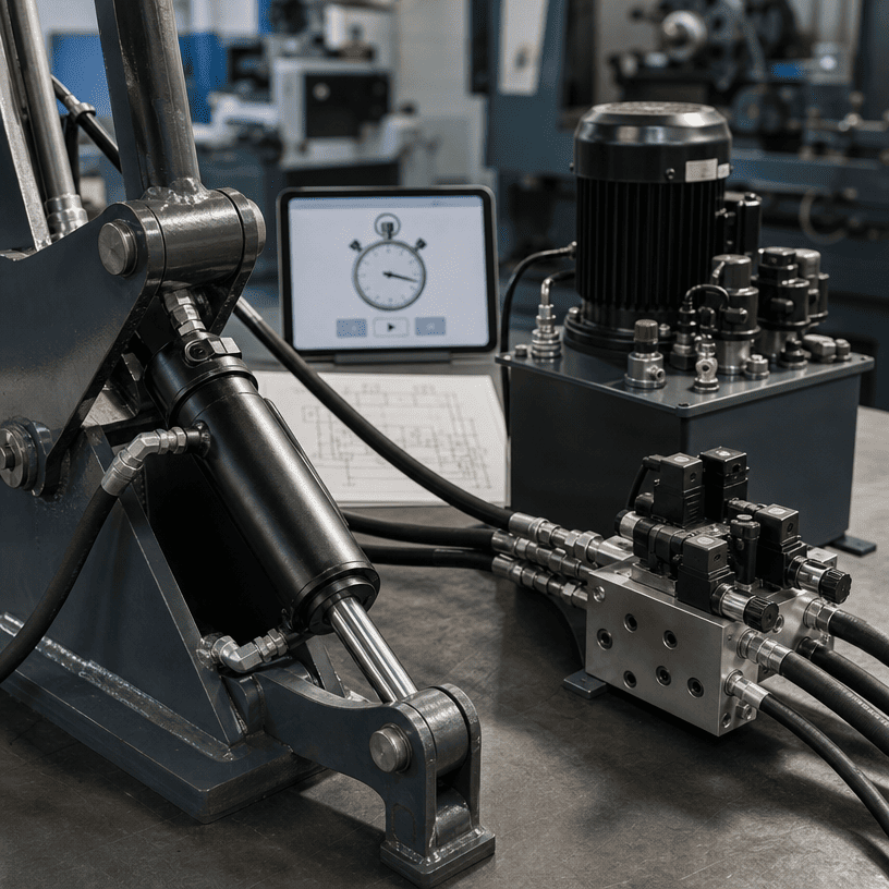 Hydraulic cylinder, HPU and valve block review for cycle-time matching
